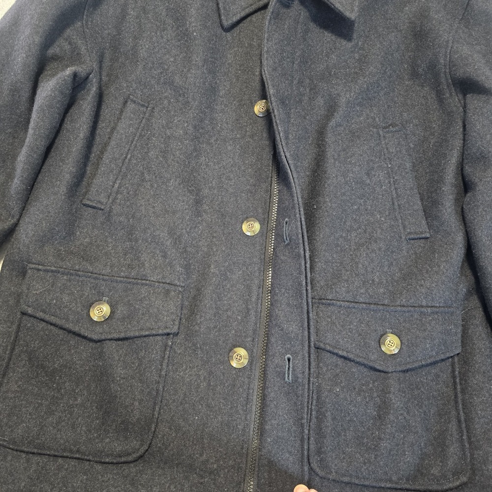 Geo Collection Mens Charcoal Wool Blend Coat L Heavy Winter Professional Classy - Picture 3 of 16